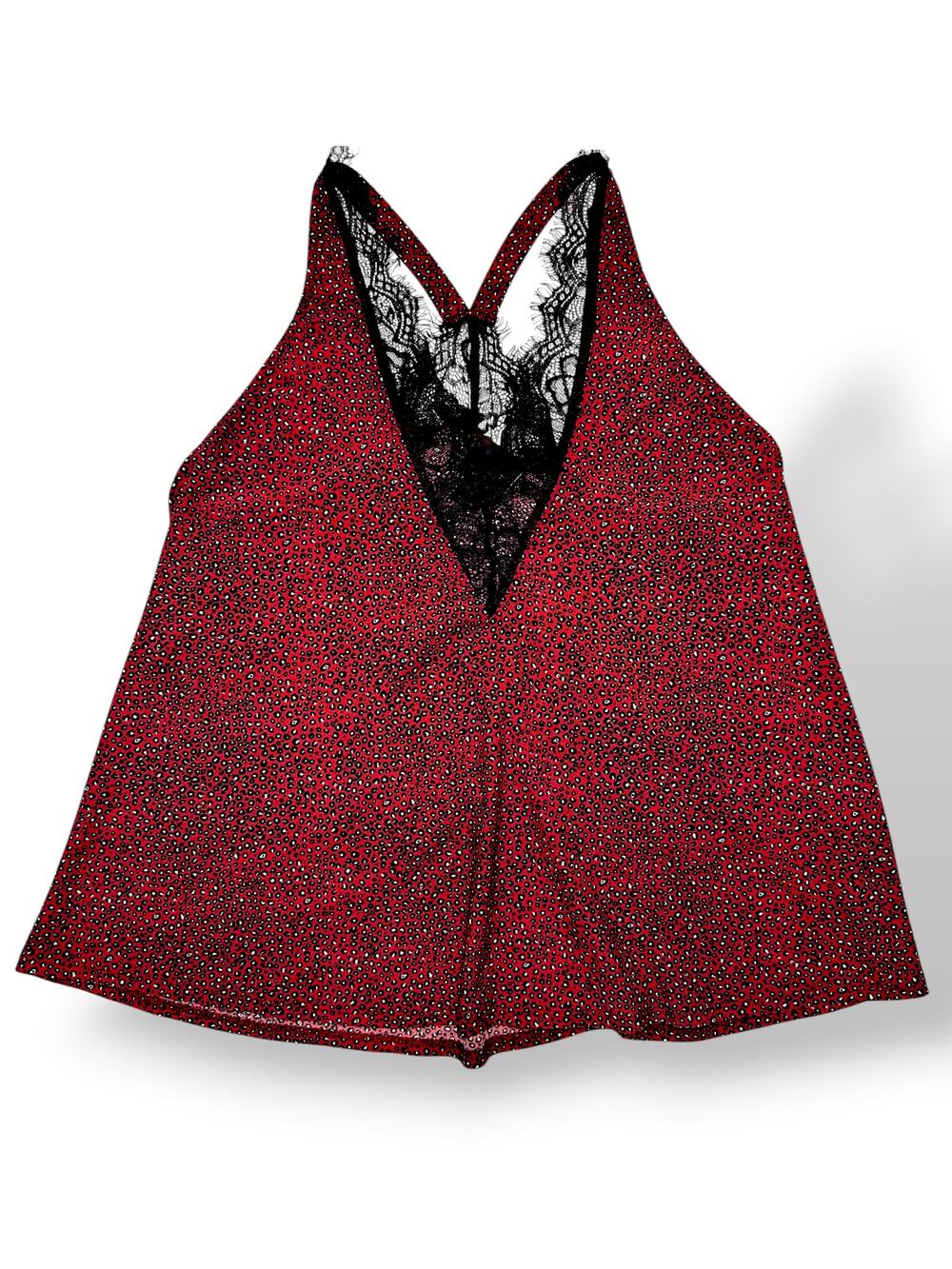 Daytrip Red/Black Micro-Leopard Print Lace Trim Racerback Tank Size Small